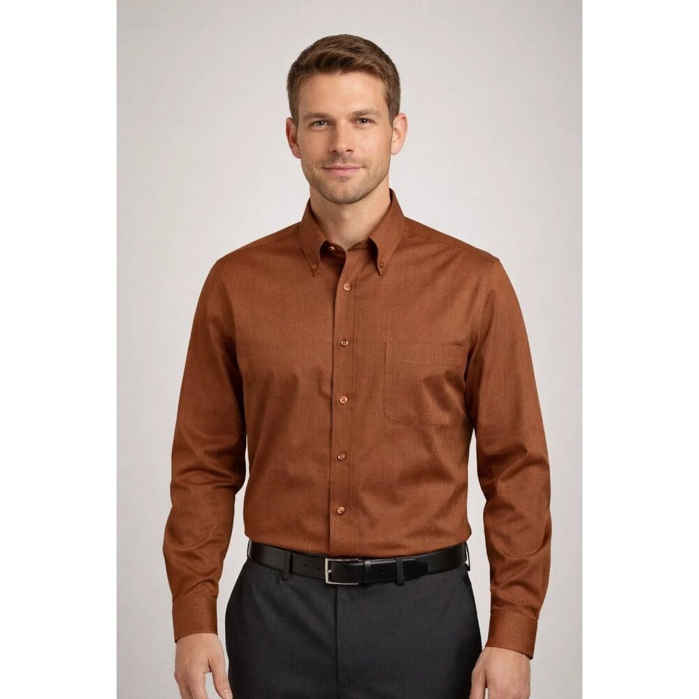 Pronto Uomo Rust Brown Woven texture Dress Shirt Size Large - Picture 6 of 6